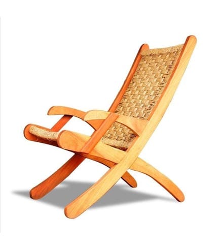 Wooden Woven Relaxing Chair - Reclining Back, Quick-Dry Straw