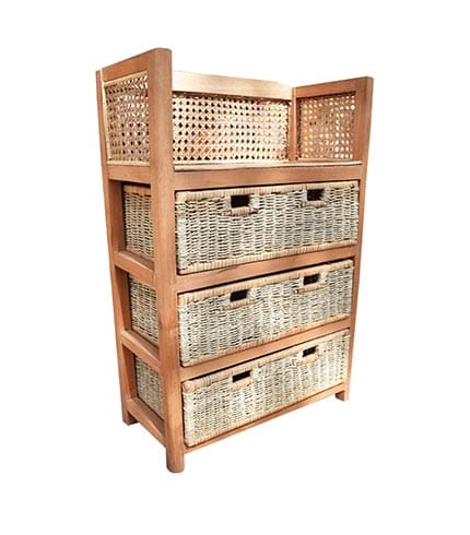 Wooden Woven Double Drawer - 3-Tier Storage with Open Top