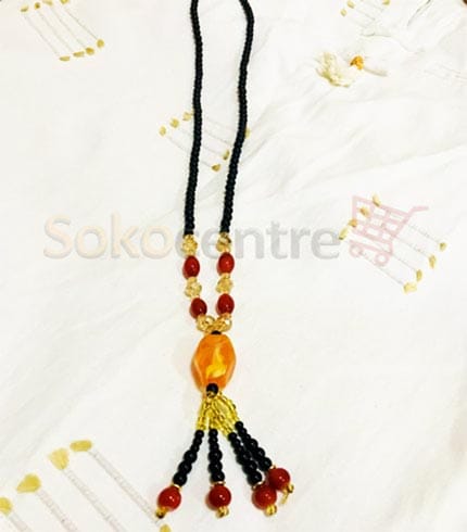 Handcrafted Black Beaded Pendant Necklace