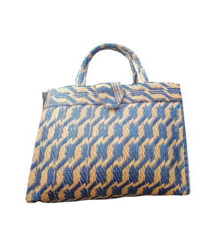 Yellow & Blue Handwoven Plastic Shopping Handbag
