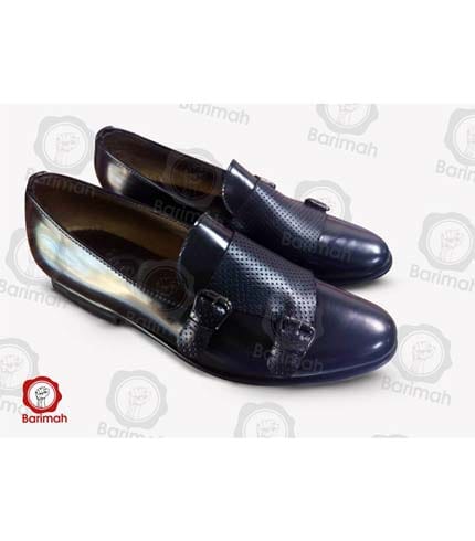 Men's Black Leather Shoes with Decorative Buckle