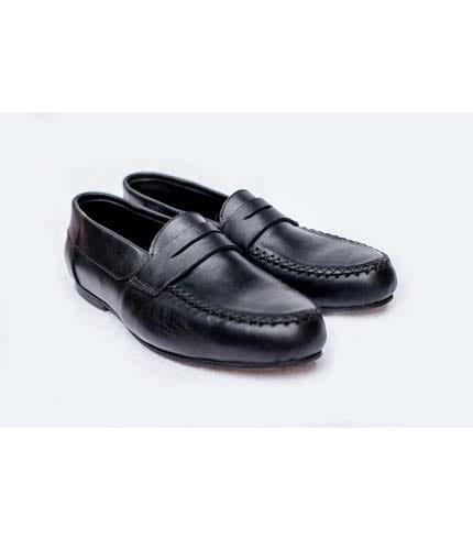 Men's Black Leather Slip-On Loafers