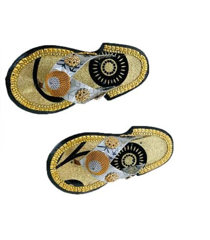 Royal Ahenema Sandals in Black, Gold & Silver