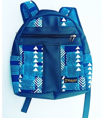 Blue African Print Backpack (Up to 17")