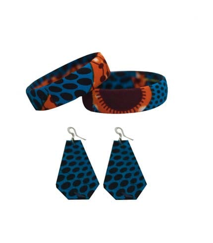 Blue African Print Bangles and Earrings Set