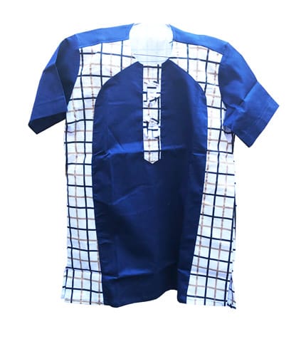 Blue Checkered African Print Shirt