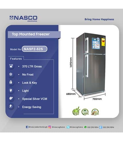 Nasco 430Ltr Top Mount Refrigerator - Spacious Family Storage