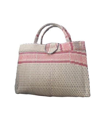 Cream and Pink Handwoven Shopping Handbag