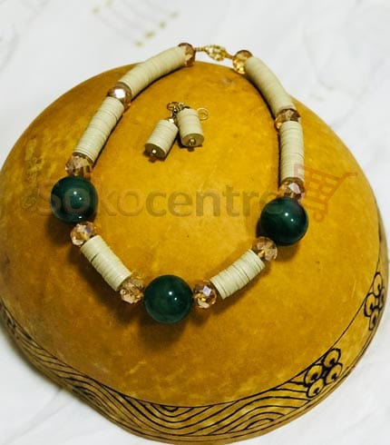 Cream Beaded Jewelry Set - Necklace & Earrings