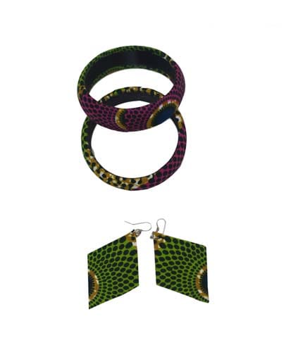 Green African Print Bangles & Earrings Set - AY Collection