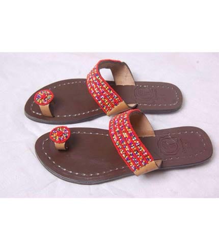 Handmade Ladies Beaded Leather Slippers