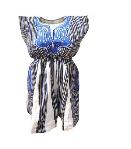 Blue and Black Handwoven Fugu Smock Top for Ladies