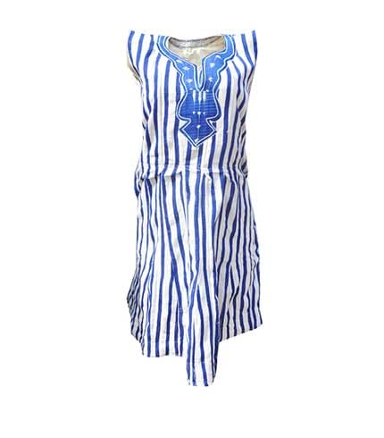 Blue and White Long Fugu Dress for Ladies