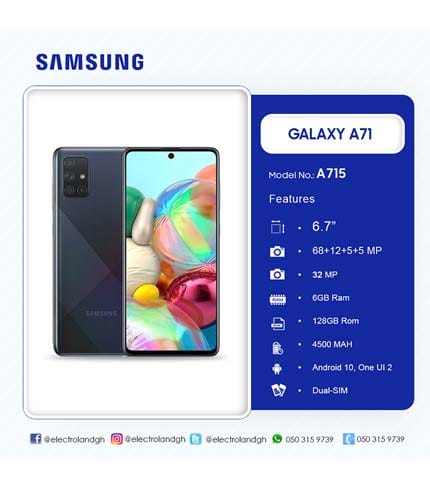 Samsung Galaxy A71 Smartphone - 6.7" Infinity-O Display, Quad Camera, 128GB Storage