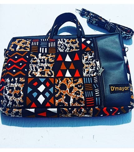 African Print Laptop Bag with Leather Front Panel