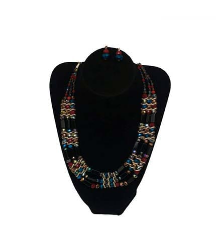 Multicoloured Design Beaded Necklace with Earrings - Matching Jewelry Set, AY Collection