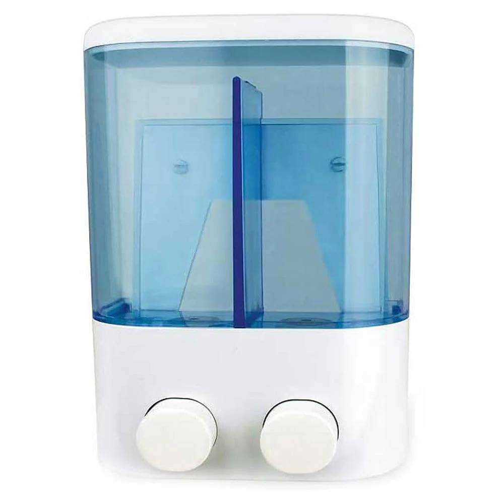Manual 2-in-1 Wall Mounted Hand Sanitizer & Liquid Soap Dispenser – 700ml Capacity (350ml + 350ml), Dual Chamber Design, White