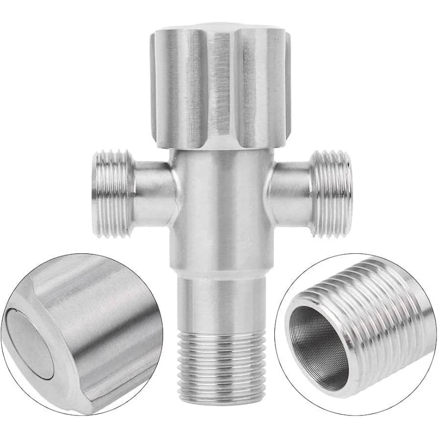 Stainless Steel Two Way Angle Valve Adapter Connector Faucet – CS33 | Heavy-Duty Chrome-Plated Bibcock for Kitchen & Bathroom Plumbing