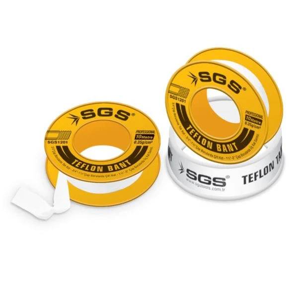 SGS Professional Teflon Tape PTFE Yellow 12mm x 10m – SGS1201, High-Density 0.35g/cm³, Leak-Proof Thread Sealing for Plumbing & Gas Fittings