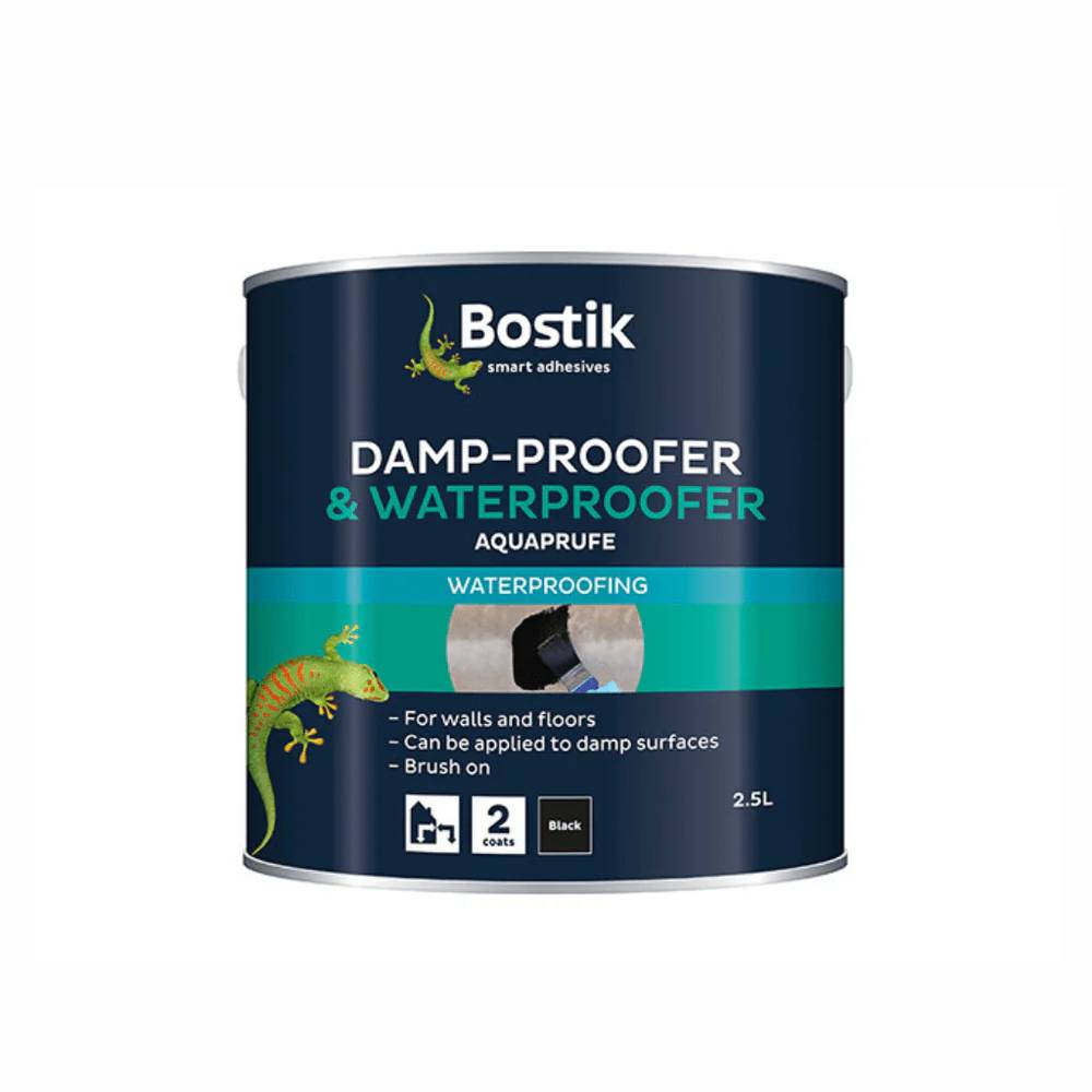 Bostik Aquaprufe Damp Proofer & Waterproofer – 5L / 25L | Rubber-Enriched Bitumen Emulsion for Interior & Exterior Waterproofing