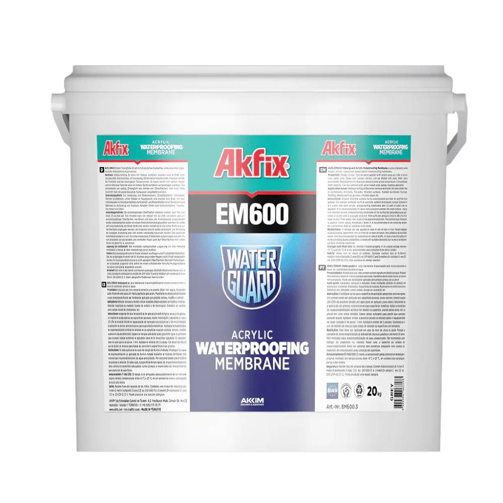 Akfix Waterguard Acrylic Waterproofing Membrane – EM600 | Seamless Elastic Coating for Roofs, Balconies & Facades