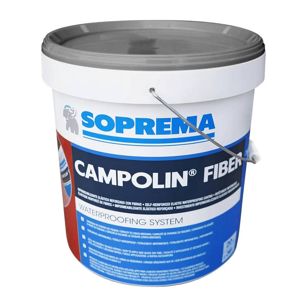 Soprema Grey Campoline Fiber – 5kg / 20kg | Self-Reinforced Acrylic Waterproofing Membrane for Roofs, Cracks & Concrete Surfaces