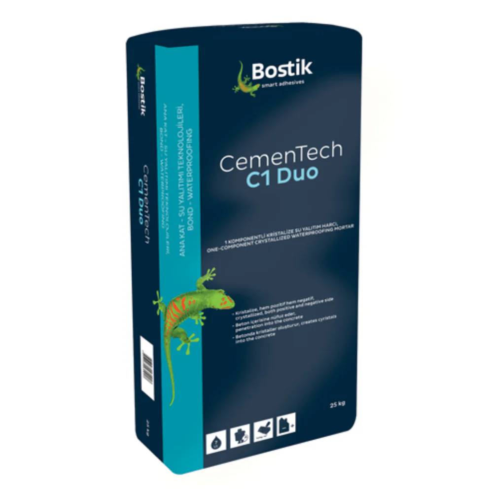 Bostik CemenTech C1 Duo Waterproofing Mortar – 25kg | One-Component Crystalline Sealant for Basements, Water Tanks, and Concrete Walls