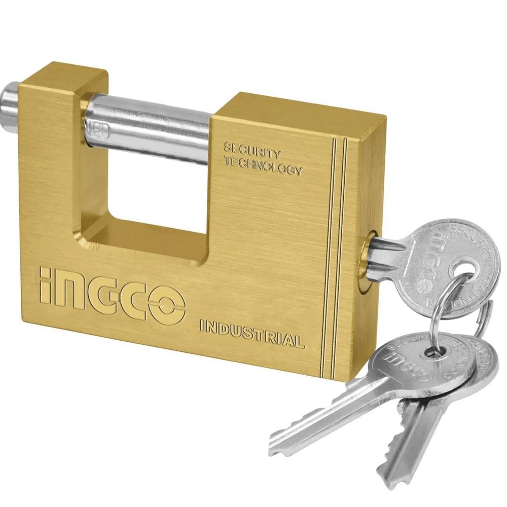 Ingco Industrial Heavy Duty Brass Padlock | Secure Brass Lock with Hardened Shackle for Gates, Warehouses & More