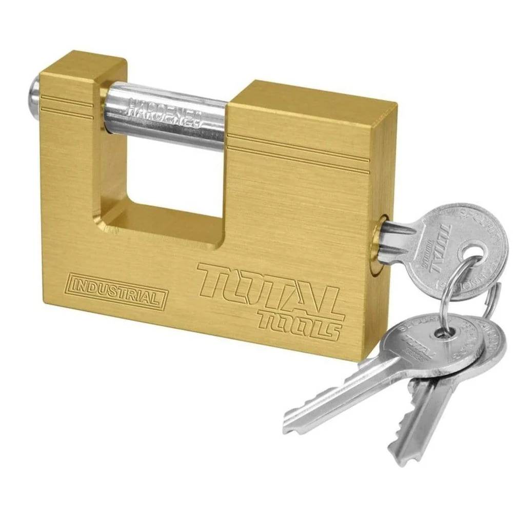 Total Heavy Duty Brass Block Padlock – Solid Brass Body, 3 Brass Keys & High-Security Shackle (60mm / 70mm / 80mm)
