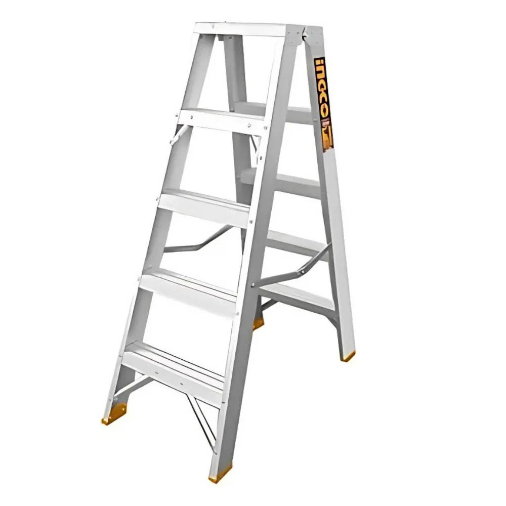Ingco Aluminum Double-Sided Ladder 2x5 Steps – HLAD01051, Lightweight Foldable Design, 150kg Max Load, Oxidation Surface Finish for Home, Office & Industrial Use