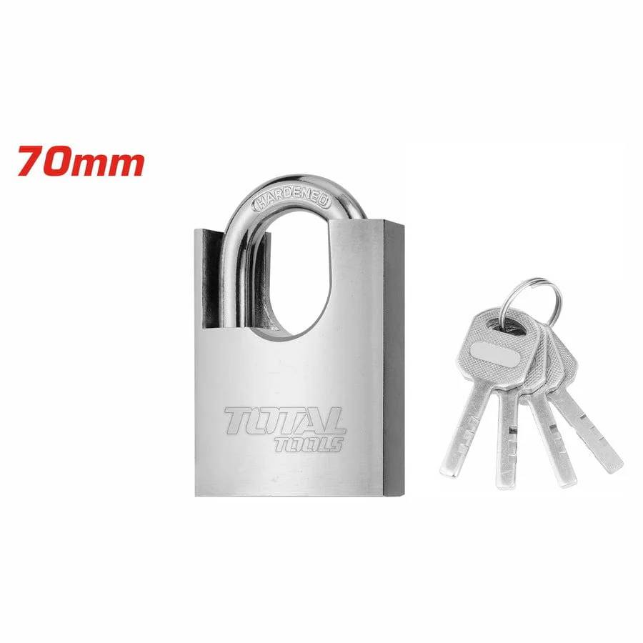 Total 70mm Anti-Prying Steel Padlock – TSLK35701, Brass Lock Cylinder, 566g Weight, Heavy-Duty Iron Body, Tamper-Resistant Security for Gates, Toolboxes & Lockers