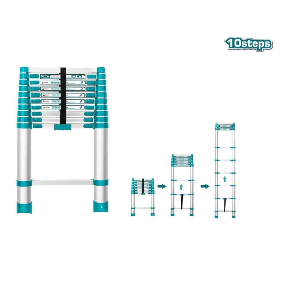 Total Telescopic Ladder – THLAD08101, 10 Steps, 475cm Extended Length, Compact Folding Design with Scaffold Plates for Versatile Use