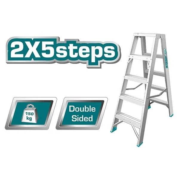 Total Double Side Ladder – THLAD01051 / THLAD01061 / THLAD01081, Heavy-Duty 2X5, 2X6 & 2X8 Step Options, Double-Sided Access, 150KG Load Capacity