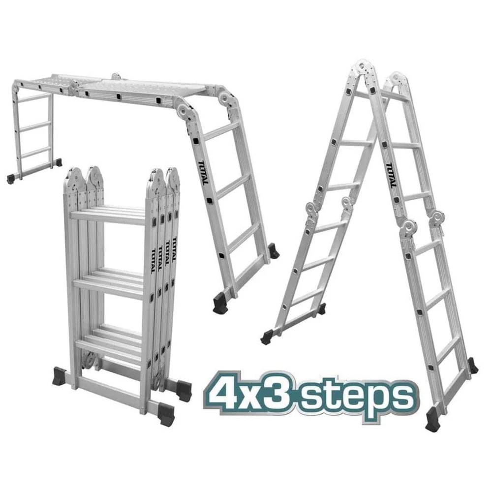 Total Multi-Purpose Aluminum Ladder 4x3 – THLAD04431, Foldable Design, 336cm Reach, Multi-Configuration Scaffold & Step Ladder
