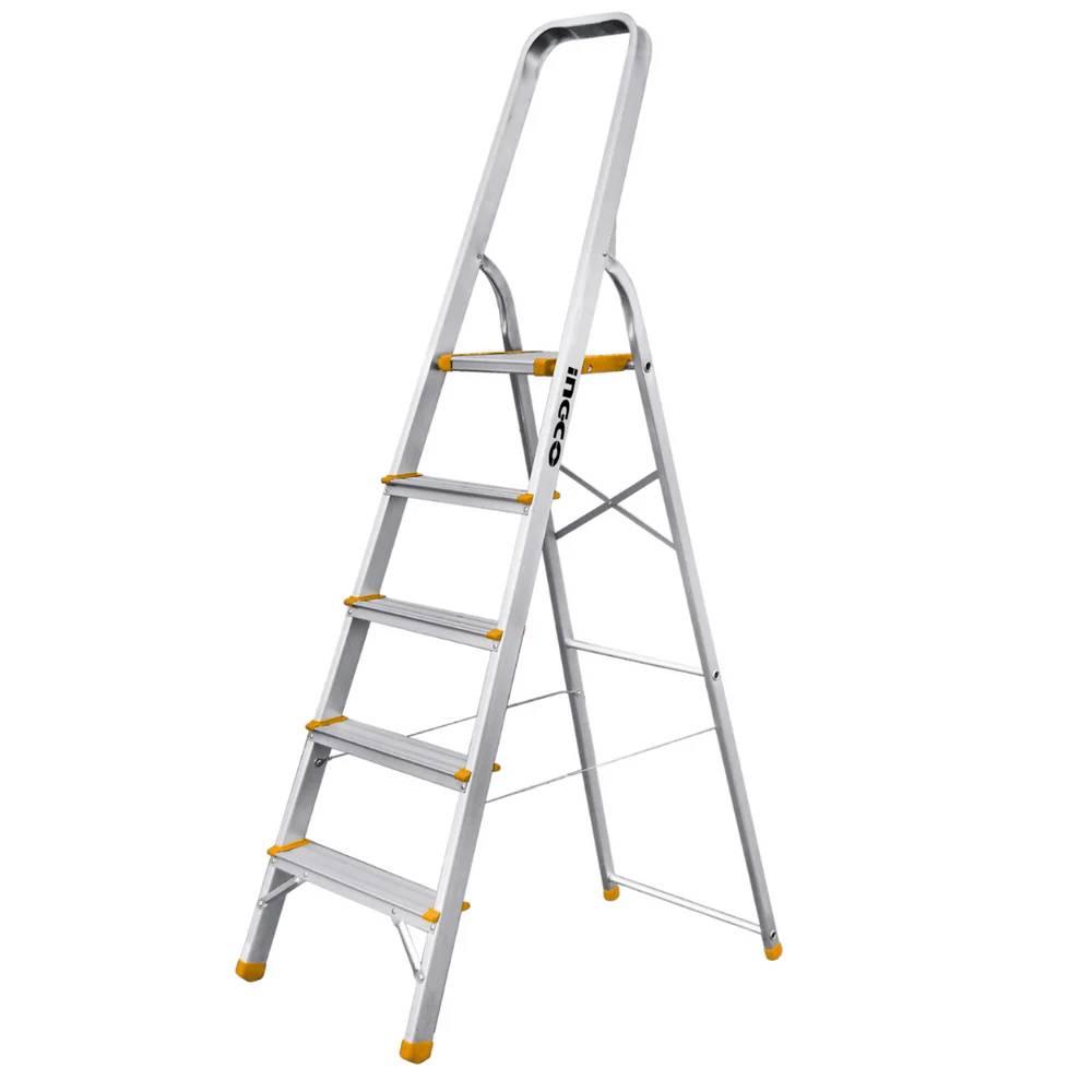 Ingco Aluminum Household Ladder 3 to 9 Steps – Lightweight Foldable Step Ladder, Anti-Slip Top, 150kg Max Load for Home & Professional Use (HLAD06031–HLAD06091)