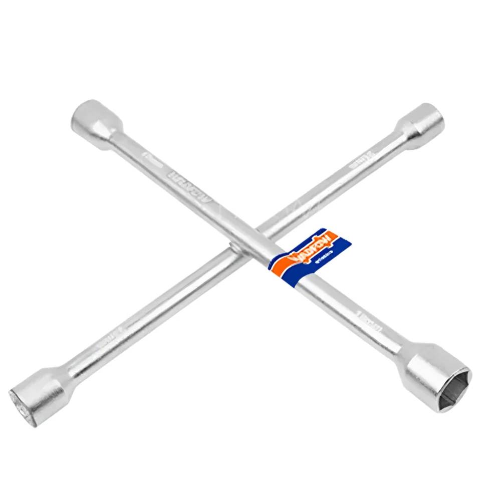 Wadfow 14" Cross Rim Socket Wrench WTH8314 – 4-in-1 CK45 Carbon Steel Lug Nut Tool, 17/19/21/23mm Sizes, Heat-Treated & Chrome-Plated for Tire & Auto Work