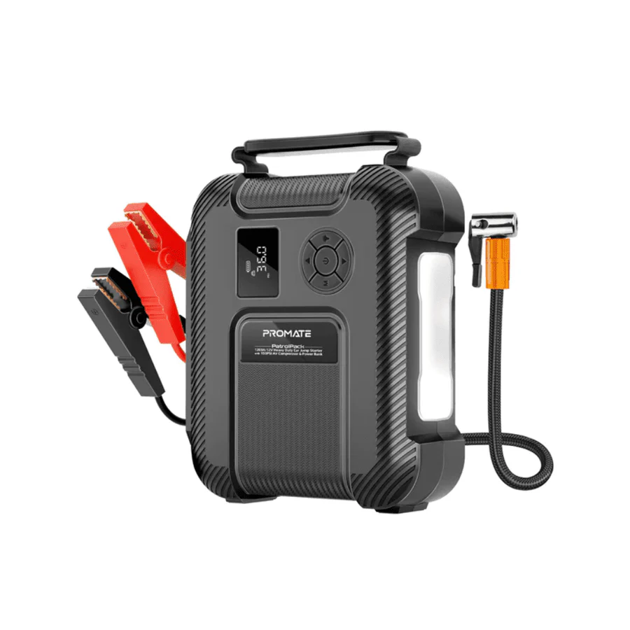 Promate 1200A/12V Heavy Duty Car Jump Starter with 150PSI Air Compressor & Power Bank – PatrolPack | Multi-Function Emergency Kit | Auto Supply Ghana
