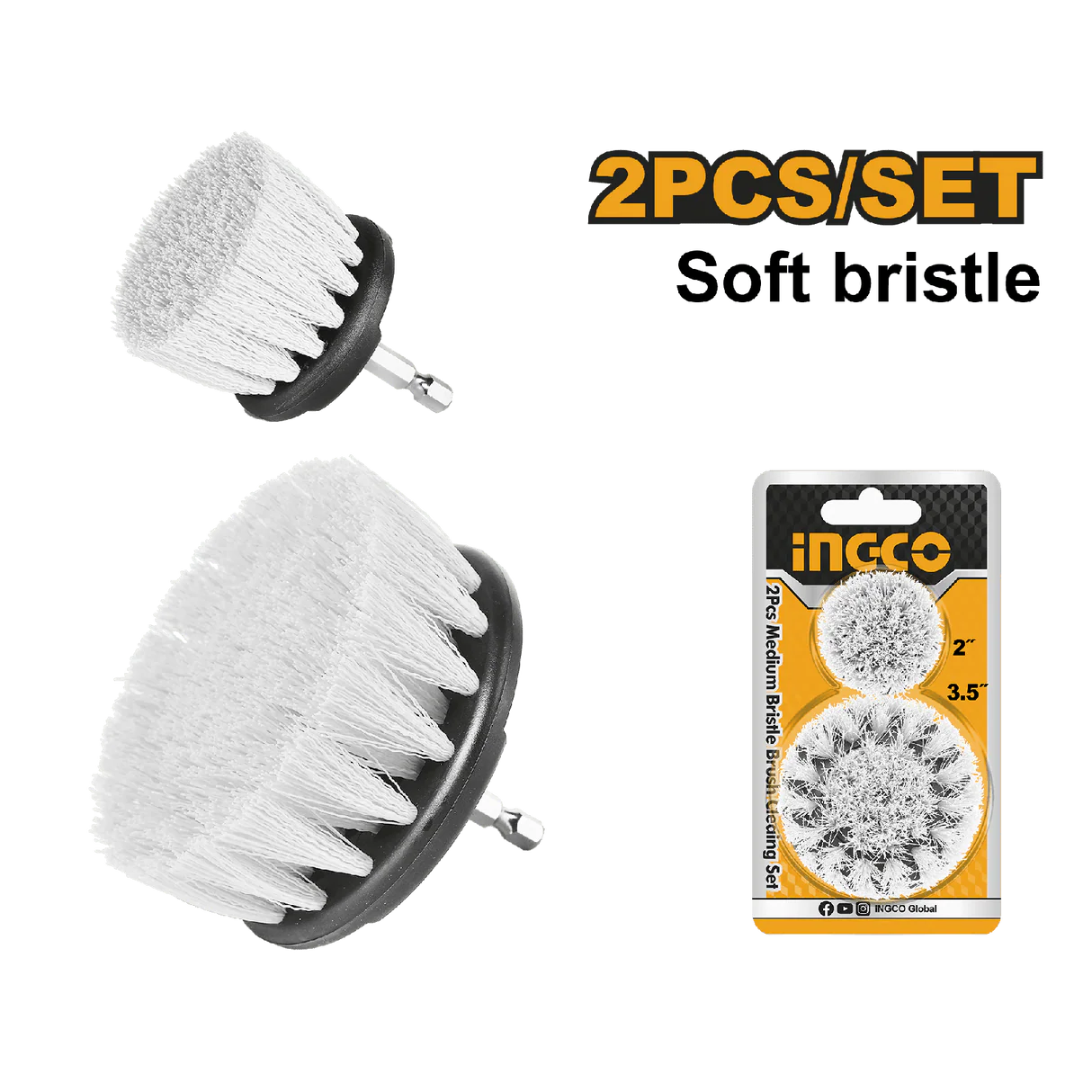 Ingco 2-Pieces Soft Bristle Brush Set – WCBS3235 | Gentle Cleaning Brushes for Home & Workshop | Auto Supply Ghana
