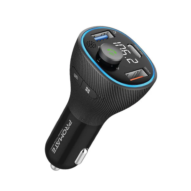 Promate PowerTune-38W Wireless Hands-free Kit | FM Transmitter & Fast Charging Ports | Auto Supply Ghana