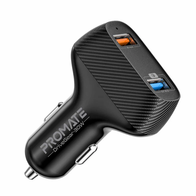 Promate DriveGear-30W 30W Ultra-Fast Car Charger | Quick Charge 3.0 & Dual USB Ports | Auto Supply Ghana