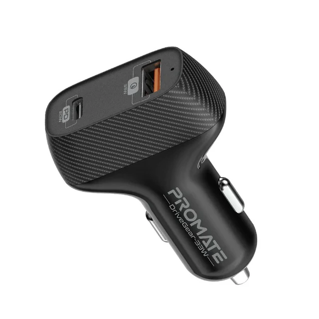 Promate 33W High Speed Dual USB Car Charger – DriveGear-33 | Quick Charge 3.0 & USB-C | Auto Supply Ghana