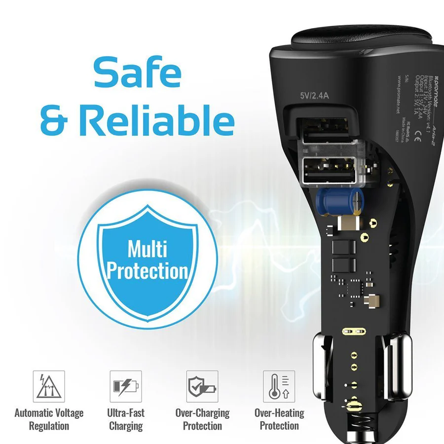 Promate Bluetooth Headset with Dual USB Car Charger – Aria-2 | Hands-Free Calling & Fast Charging | Auto Supply Ghana