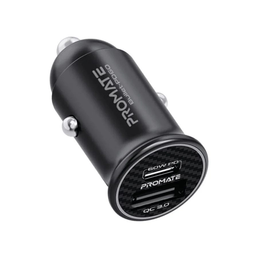 Promate RapidCharge™ Mini Car Charger with 60W Power Delivery & Quick Charge 3.0 - Bullet-PD60 | Auto Supply Ghana