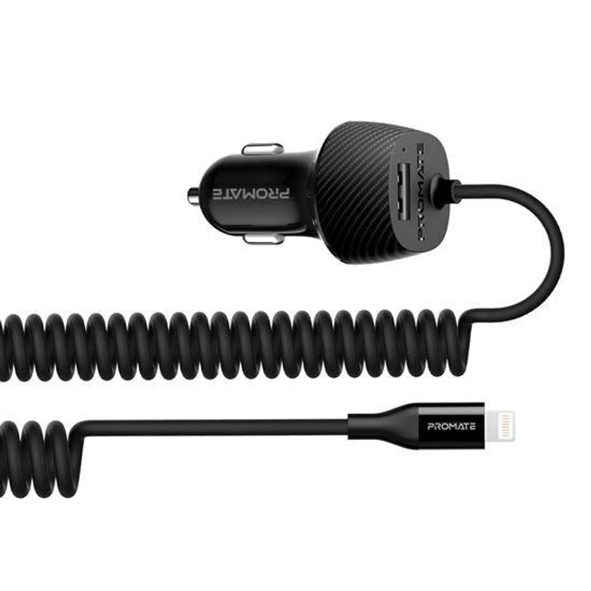 Promate 3.4A Dual Car Charger with USB-A & Lightning Cable - Voltrip-i | Auto Supply Ghana
