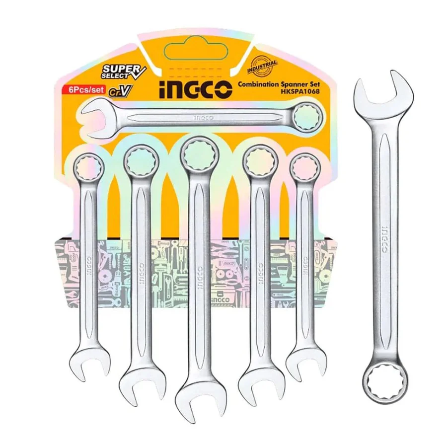 Ingco 6-Piece Combination Spanner Set – HKSPA1068 | Durable Dual-Ended Tools (8–17mm) | Auto Supply Ghana
