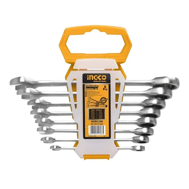 Ingco 8 PCS Combination Spanner Set 6–19mm – HKSPA1088 | CR-V Steel, Fine Polished | Auto Supply Ghana