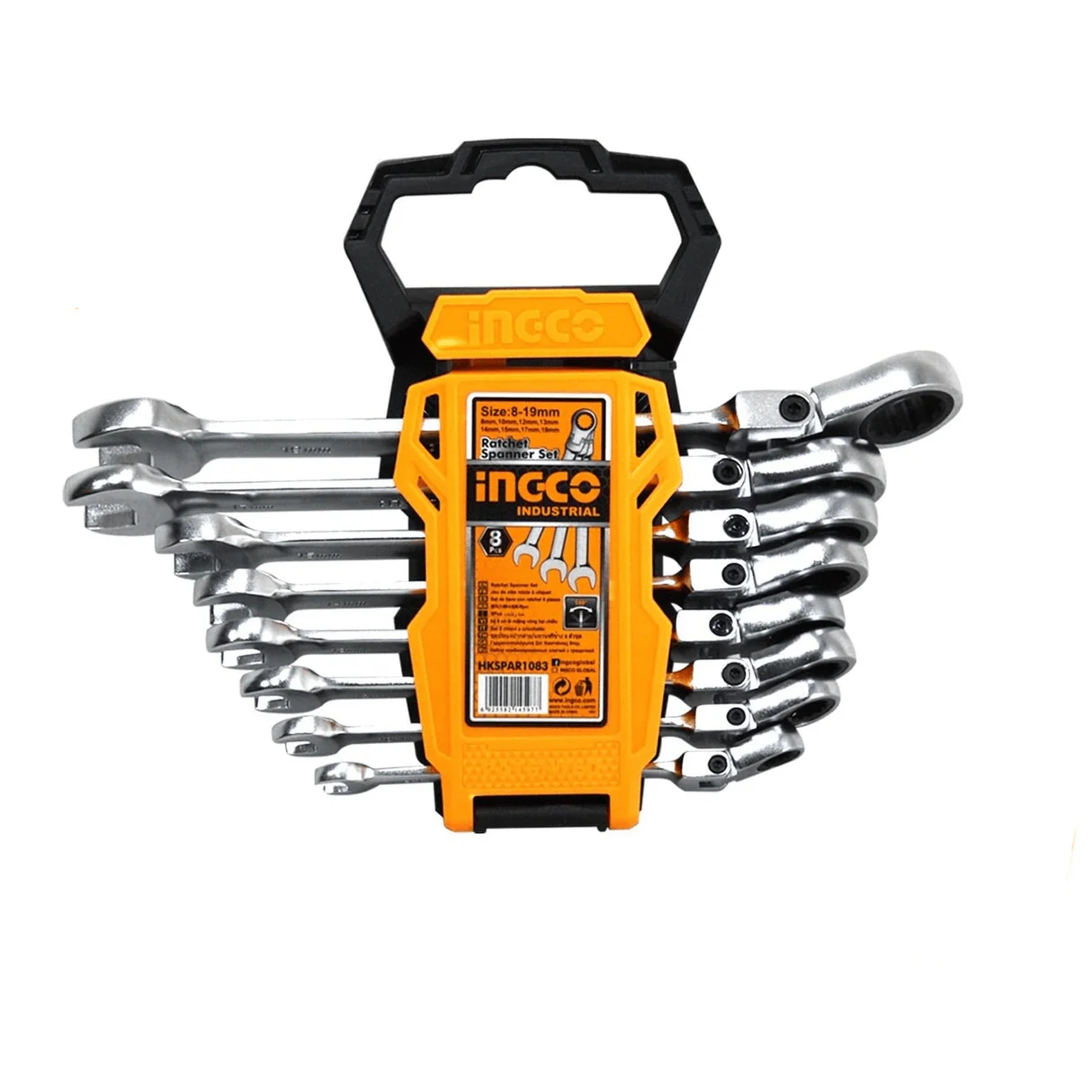 Ingco 8 PCS Flexible Ratchet Spanner Set 8–19mm – HKSPAR1083 | CR-V Steel, Chrome-Plated | Auto Supply Ghana