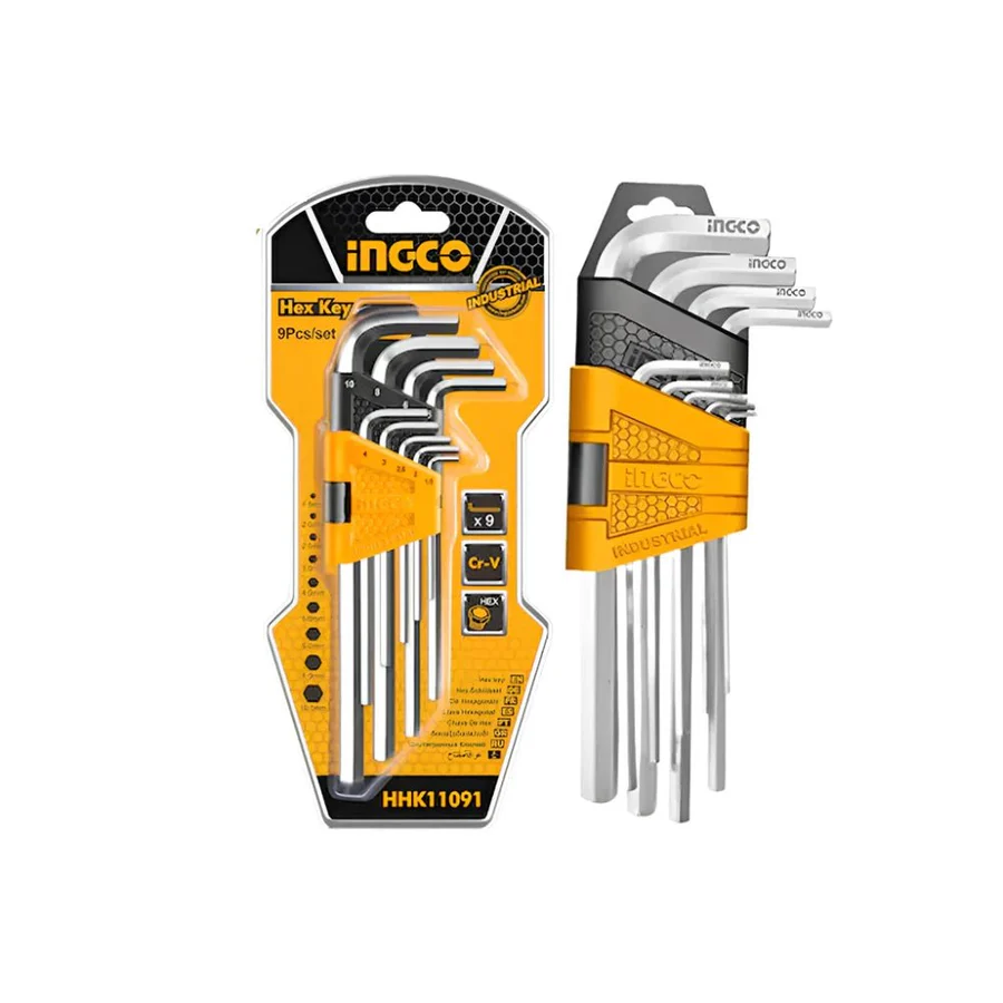 Ingco 9 PCS Hex Key Set – HHK11091 | CR-V Steel, Long Arm | Auto Supply Ghana
