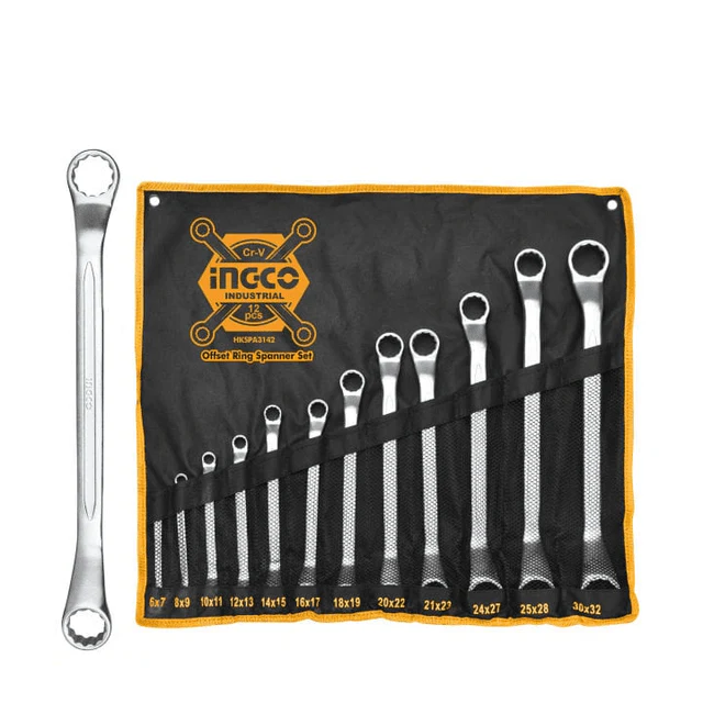 Ingco 12 PCS Offset Ring Spanner Set – HKSPA3142 | CR-V Steel, Fine Polished | Auto Supply Ghana