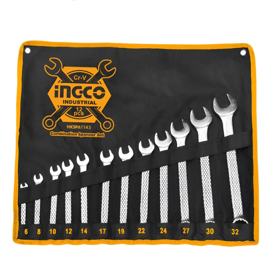 Ingco 12 PCS Combination Spanner Set – HKSPA1143 | CR-V Steel, Fine Polished | Auto Supply Ghana